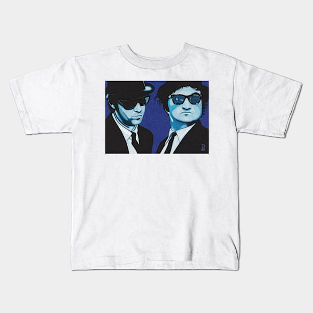 The Blues Brothers, pop art design Kids T-Shirt by Lucy Chambers Art 